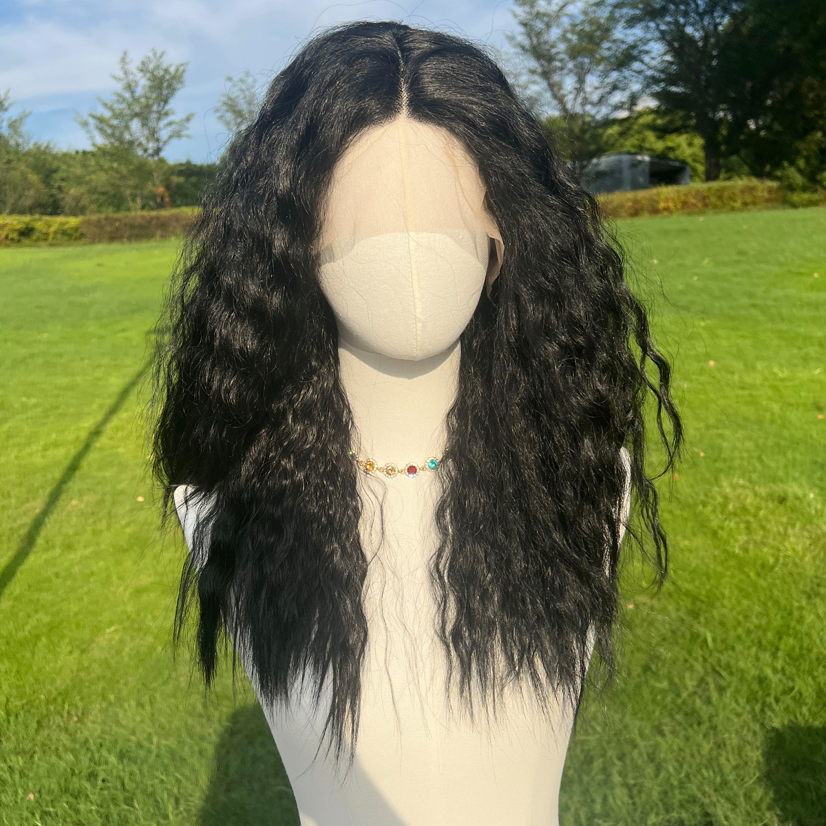 SMILCO/20Inch Dark Brown T-Part Lace Front Medium Wool Curls Synthetic Wig/SM9172