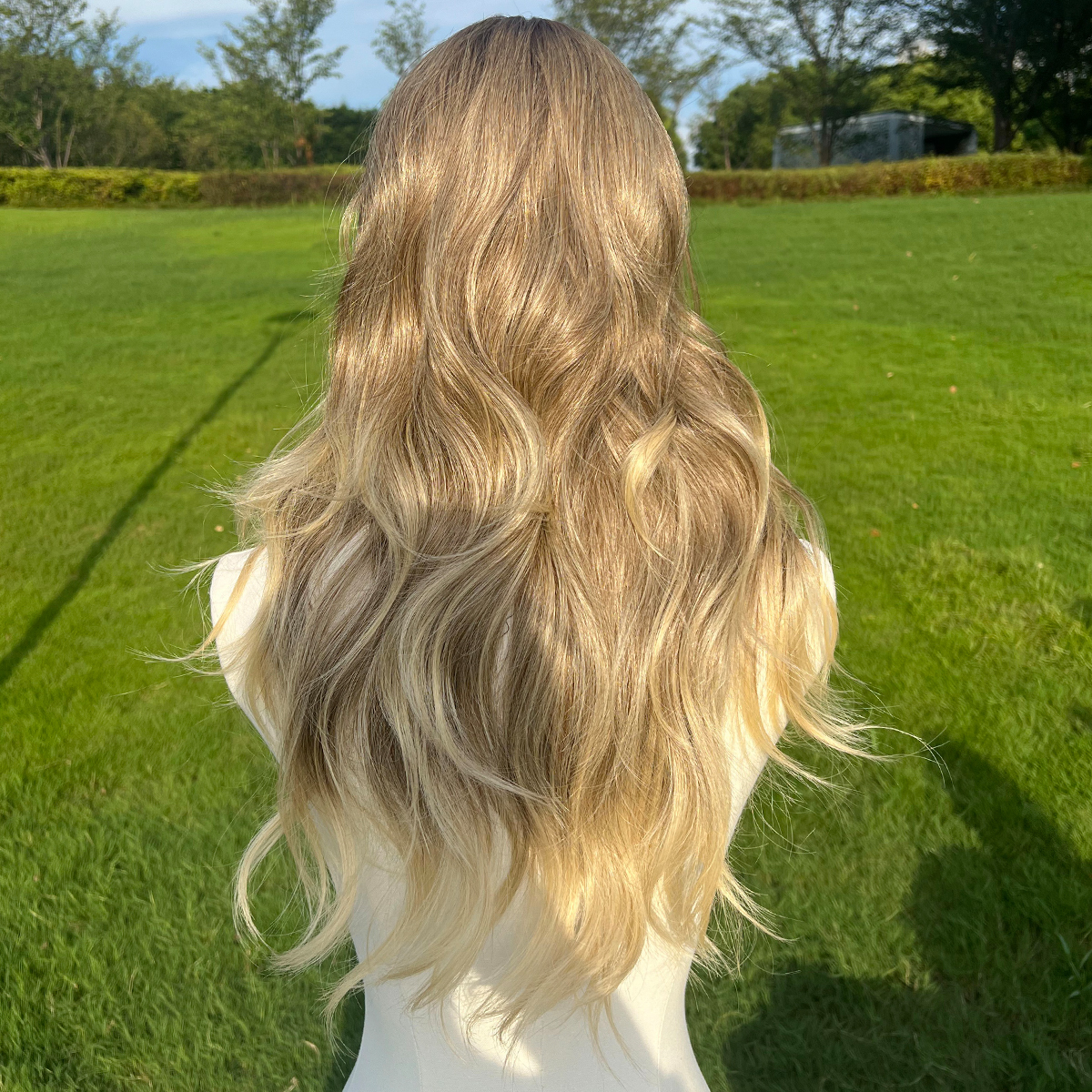 SMILCO/24nch Ombre Brown Ash Blonde Long Curly T-Part Lace Front Synthetic Wig/SM9039