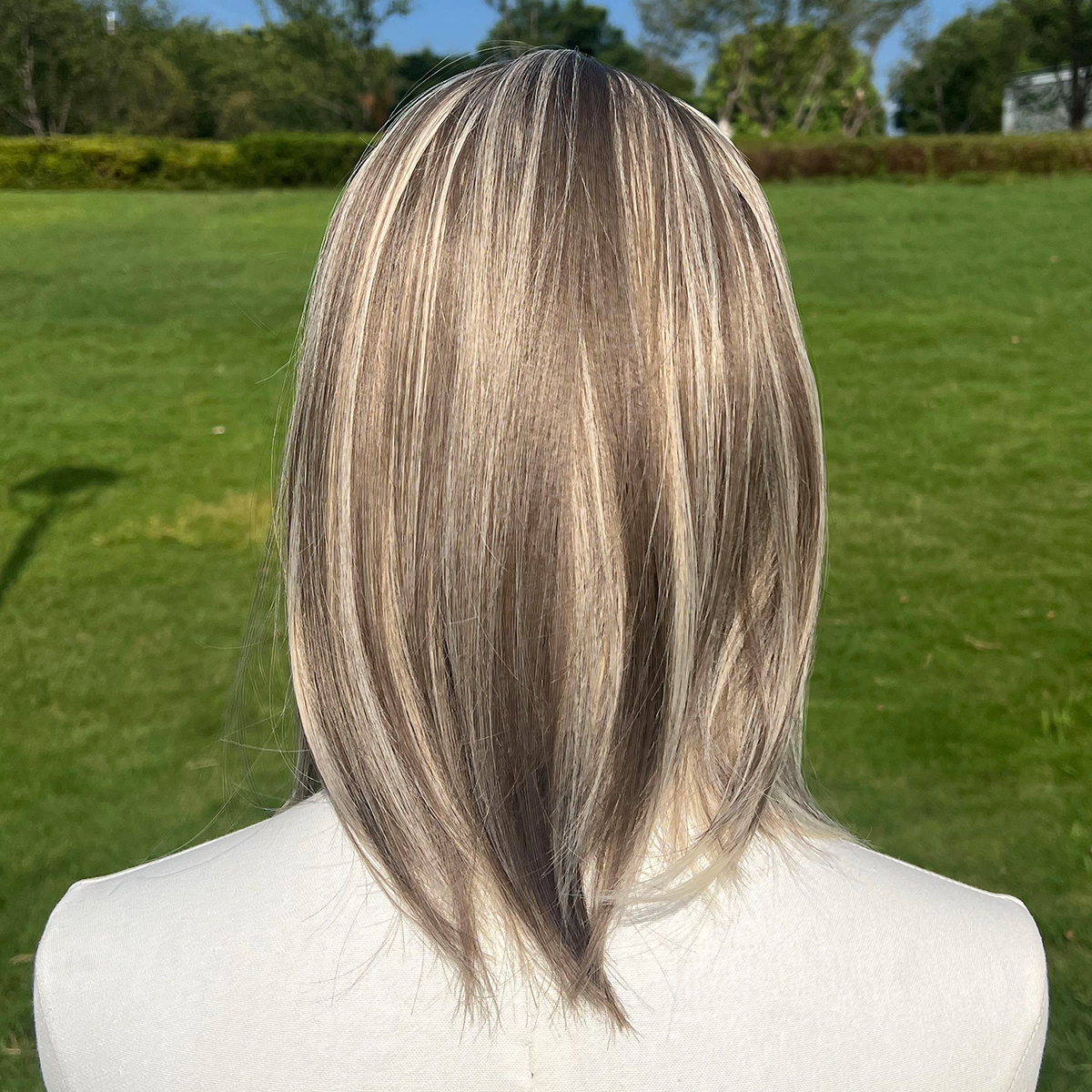 SMILCO/14Inch Highlight Brown With Blonde Short Straight With Bangs Synthetic Wig/SM164