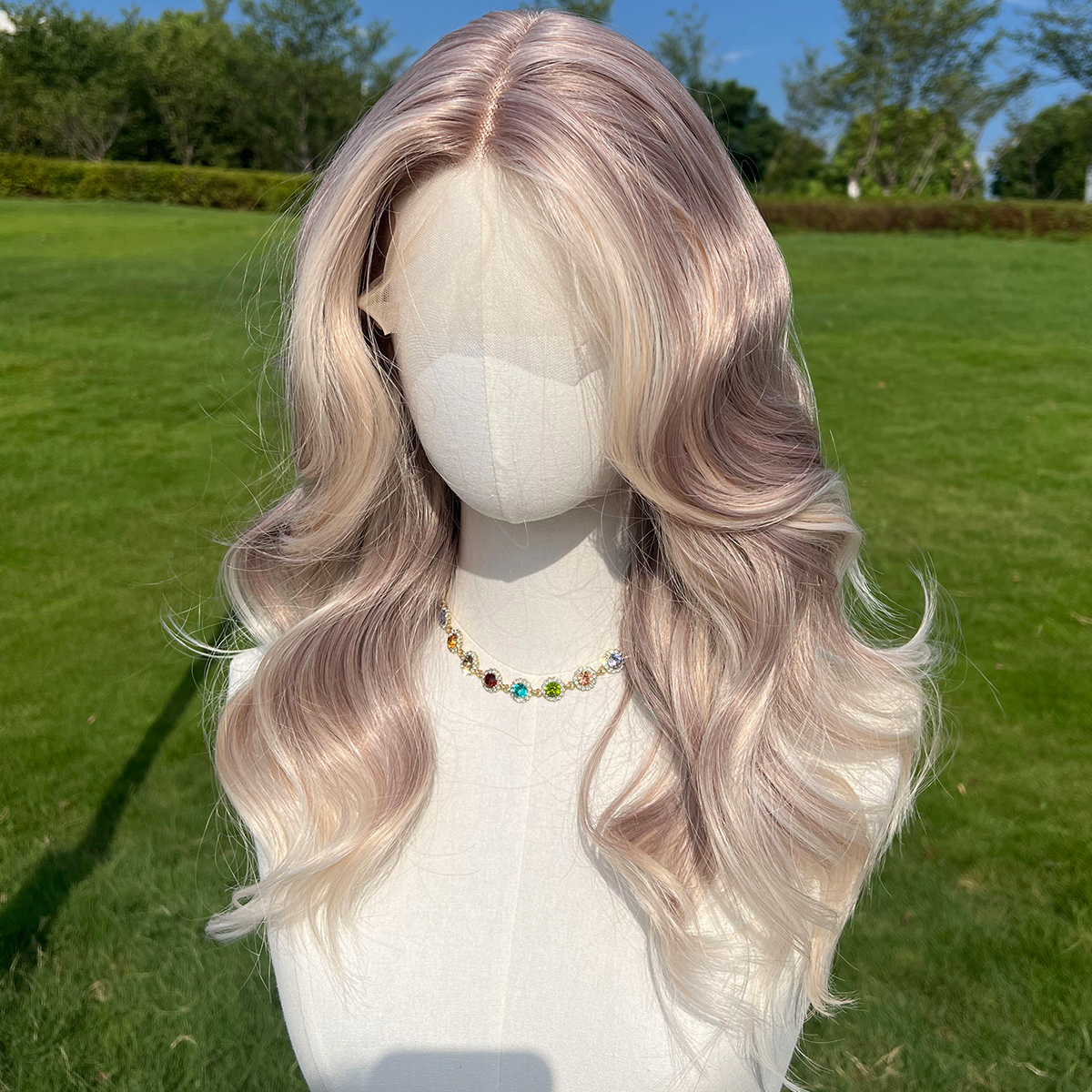 SMILCO/20Inch Light&Platnium Blonde Medium Curly T-Part Lace Front Synthetic Wig/SM9027
