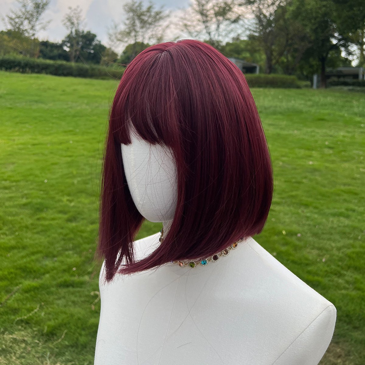 SMILCO/12Inch Brilliant Red Short Bob Straight With Bangs Synthetic Wig/H99