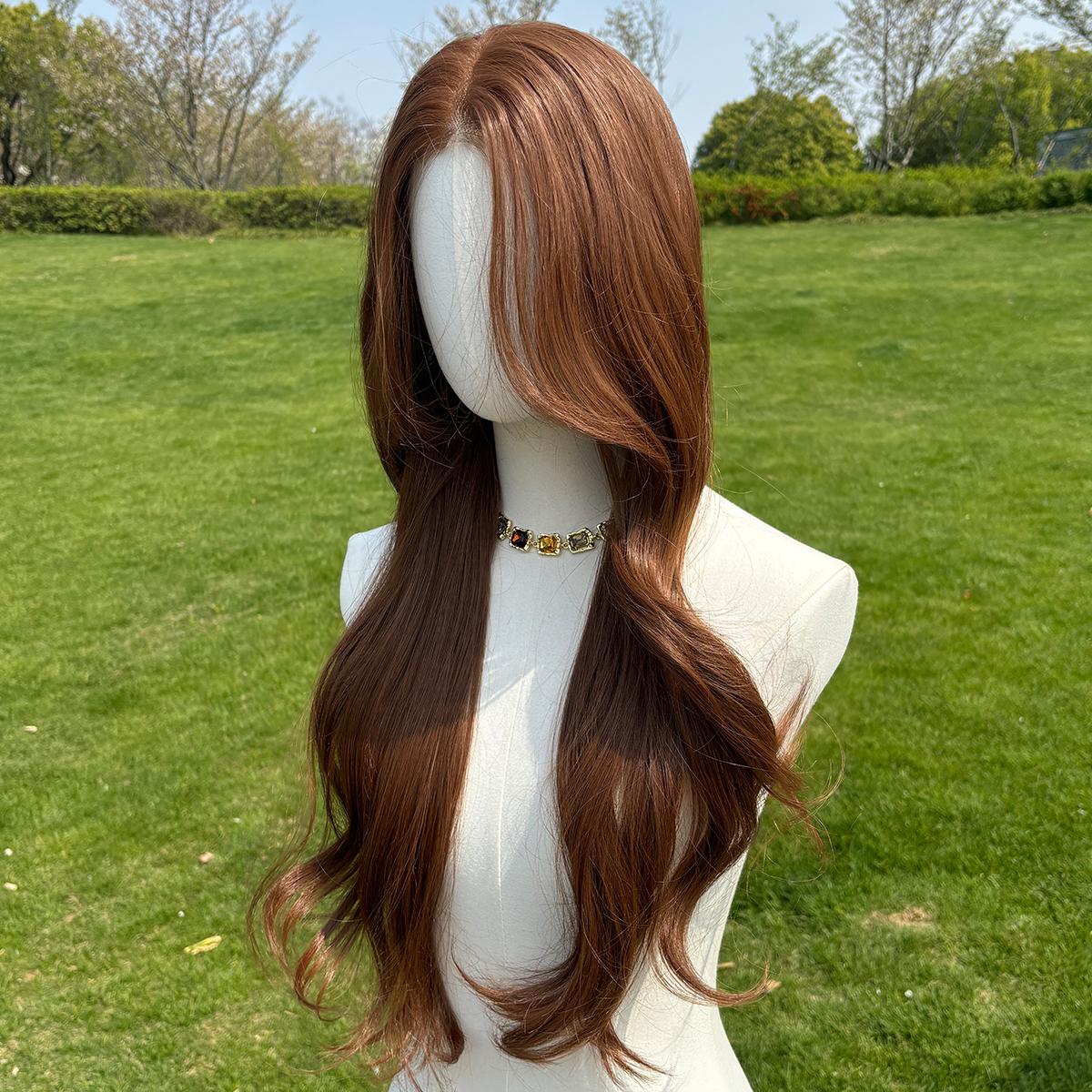 SMILCO/30Inch Light Brown Luxe 13*6 Lace Front Pre Cut Low Density Long Curly Synthetic Wig/SM9909