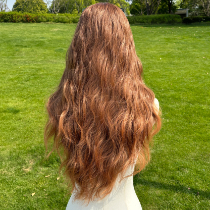 SMILCO/26Inch Golden Brown Low Density/PreCut 13*6 Lace Front Free Part Futura Layer Cutted Long Curly With Bangs/Glueless/Natural Hairline/ Synthetic LaceFront Wig/SM9911-2