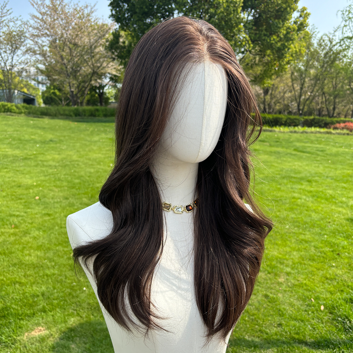 SMILCO/24Inch Deep Brown Luxe 13*6 Lace Front Pre Cut Low Density Long Curly Synthetic Wig/SM9906