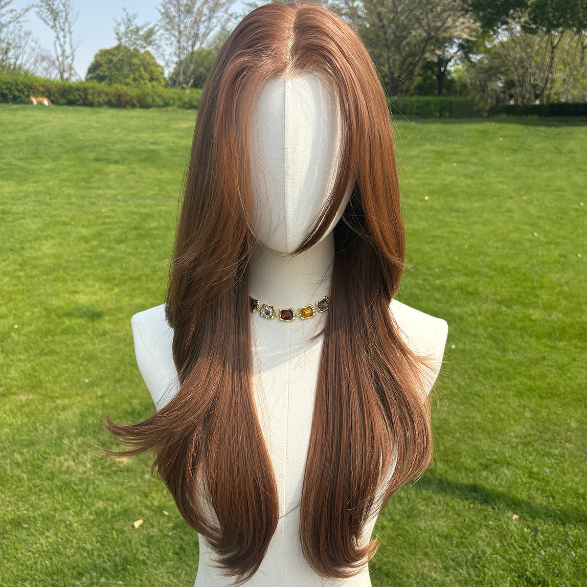 SMILCO/26Inch Light Brown Luxe 13*6 Lace Front Pre Cut Low Density Long Wave Synthetic Wig/SM9902B