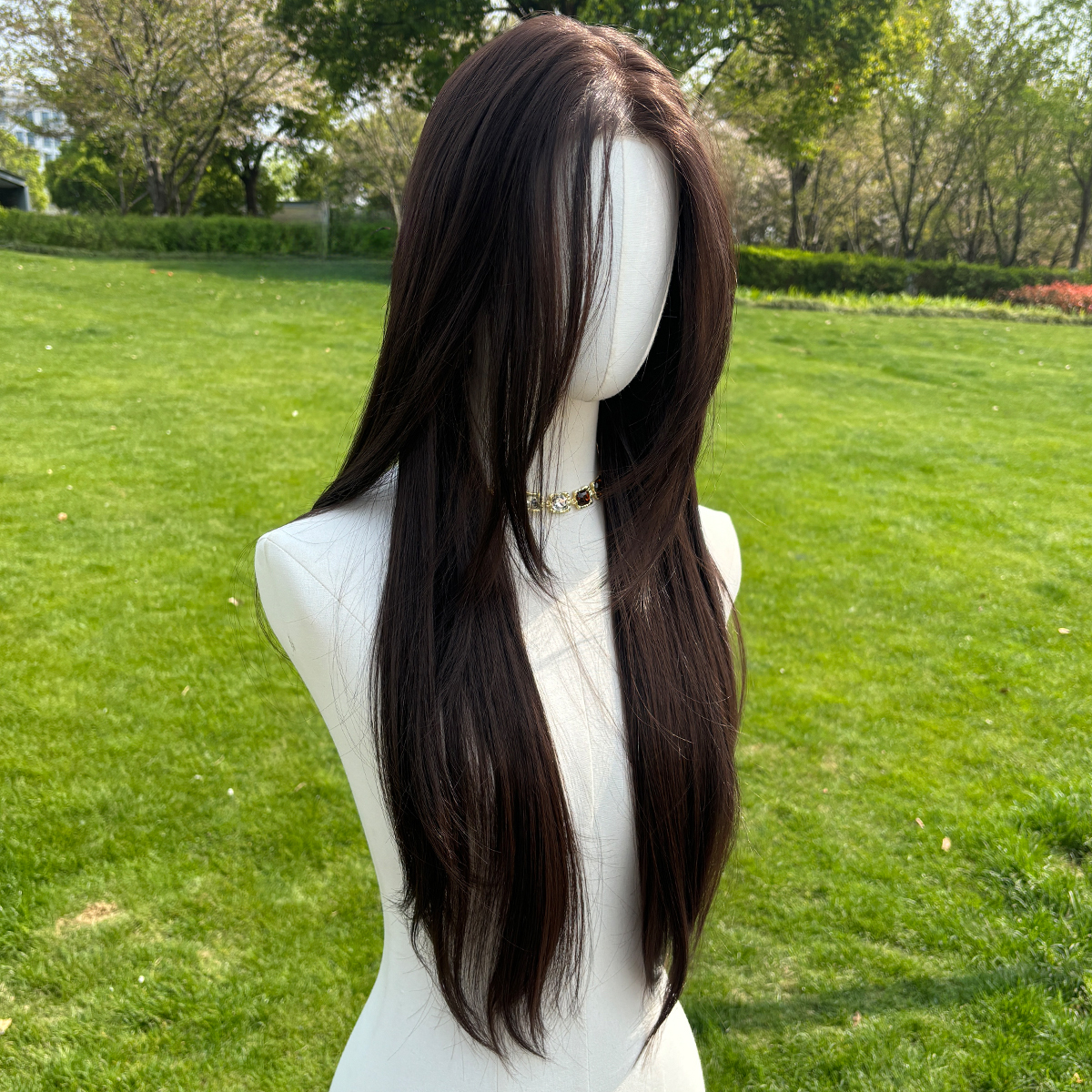 SMILCO/28Inch Dark Brown Luxe 13*6 Lace Front Pre Cut Long Straight Synthetic Wig/SM9816