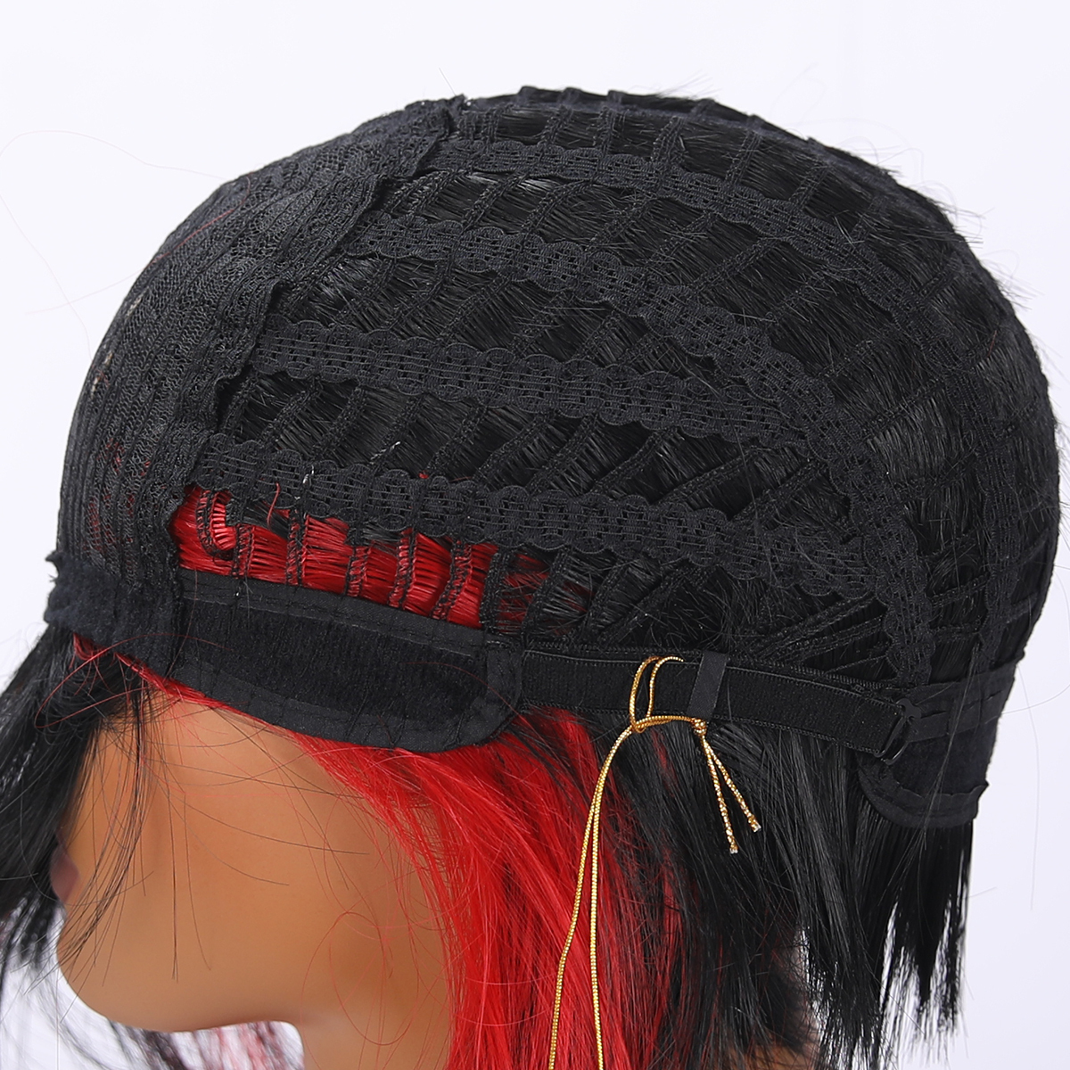 SMILCO/10Inch Highlight Black With Red With Bangs Short Straight Synthetic Wig/SM422