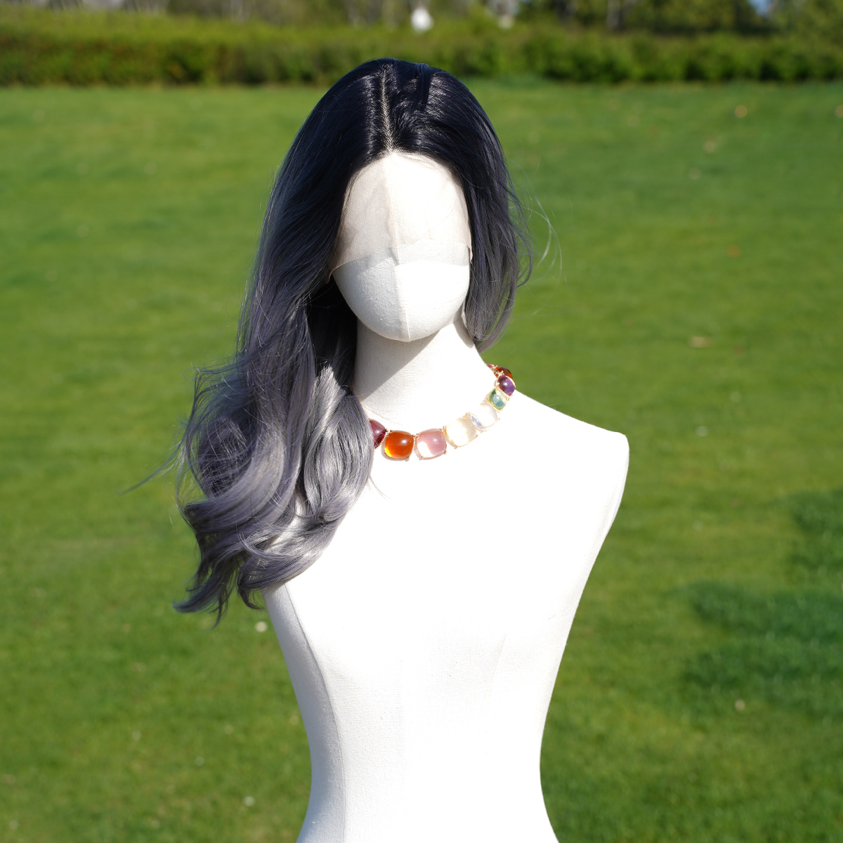 SMILCO/22Inch Ombre Dark-Light Grey T-Part Lace Front Long Curly Synthetic Wig/SM9168