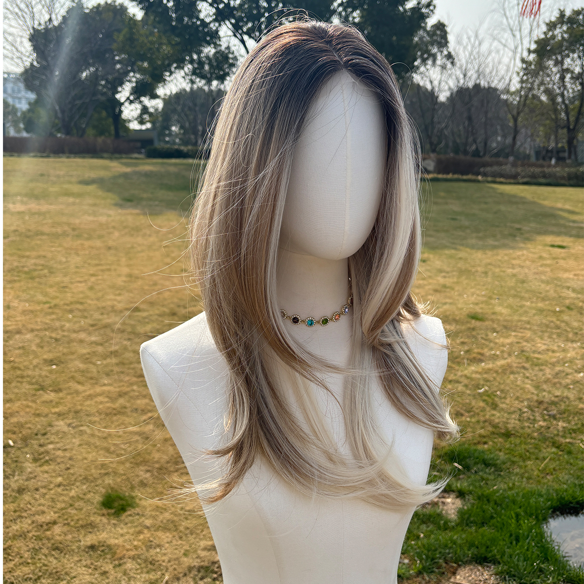 SMILCO/22Inch Small Lace Ombre And Highlight Brown WithBlonde Synthetic Wig/SM1686