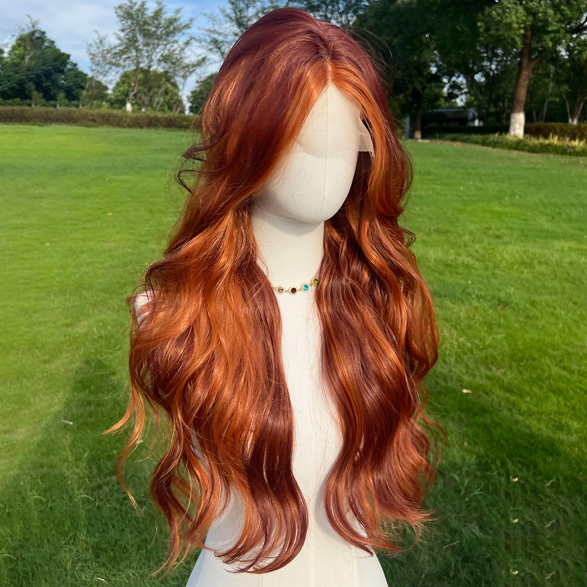 SMILCO/30Inch Highlight Ginger With Orange Long Wave Synthetic Wig/SM9030