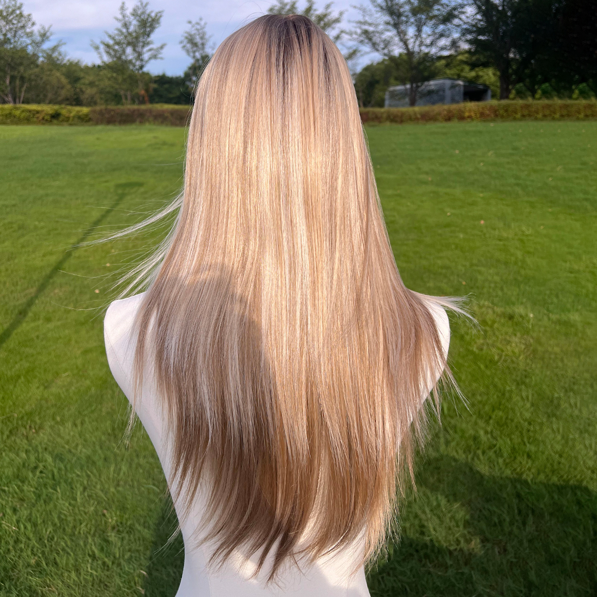 SMILCO/26Inch Ombre Brown Ash Blonde T Part Lace Front Long Straight Synthetic Wig/SM9237