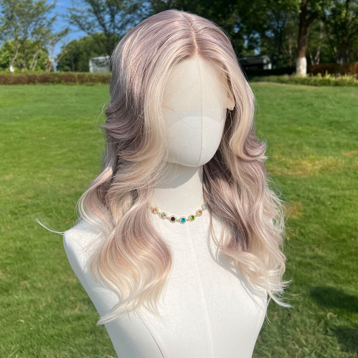 SMILCO/20Inch Light&Platnium Blonde Medium Curly T-Part Lace Front Synthetic Wig/SM9027