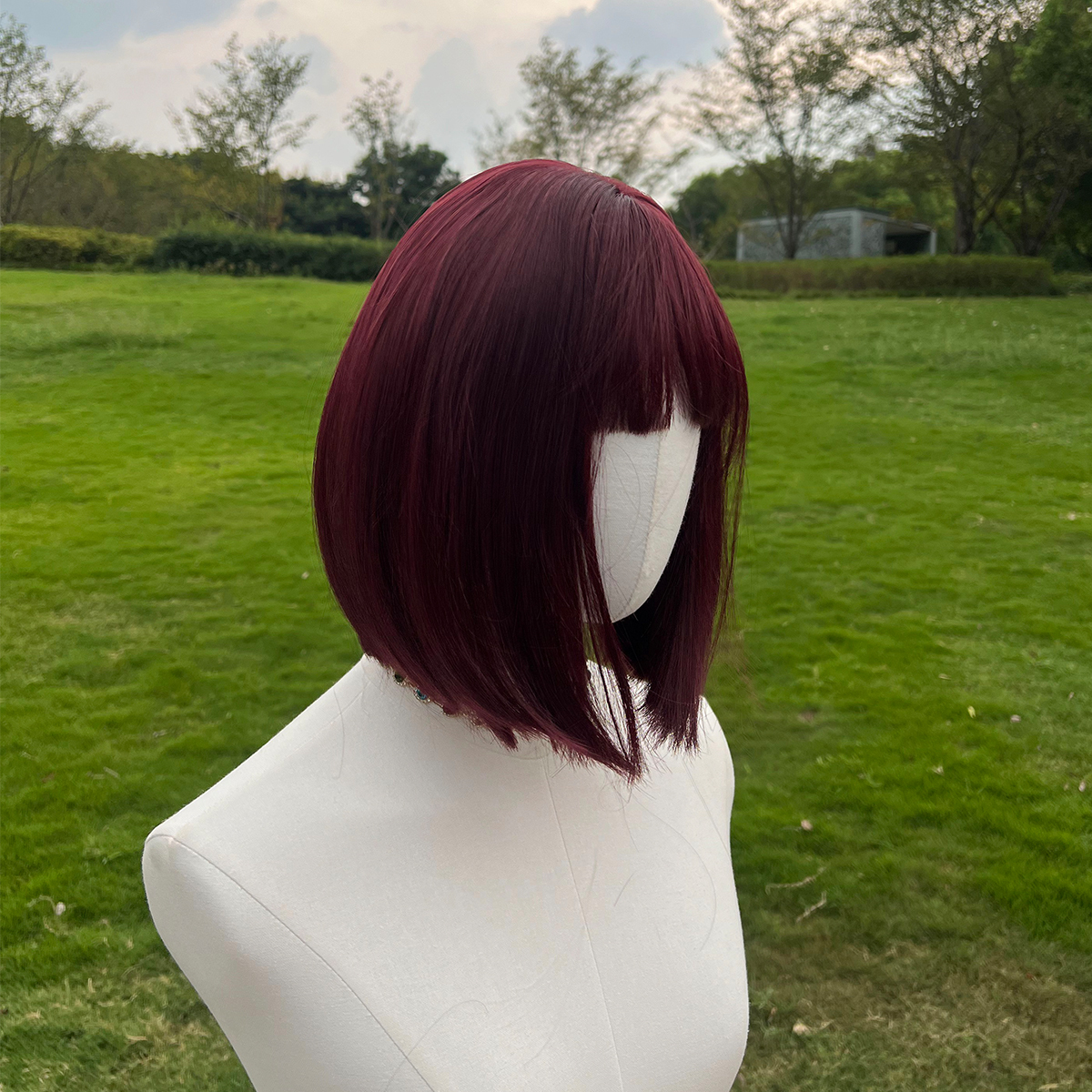 SMILCO/12Inch Brilliant Red Short Bob Straight With Bangs Synthetic Wig/H99