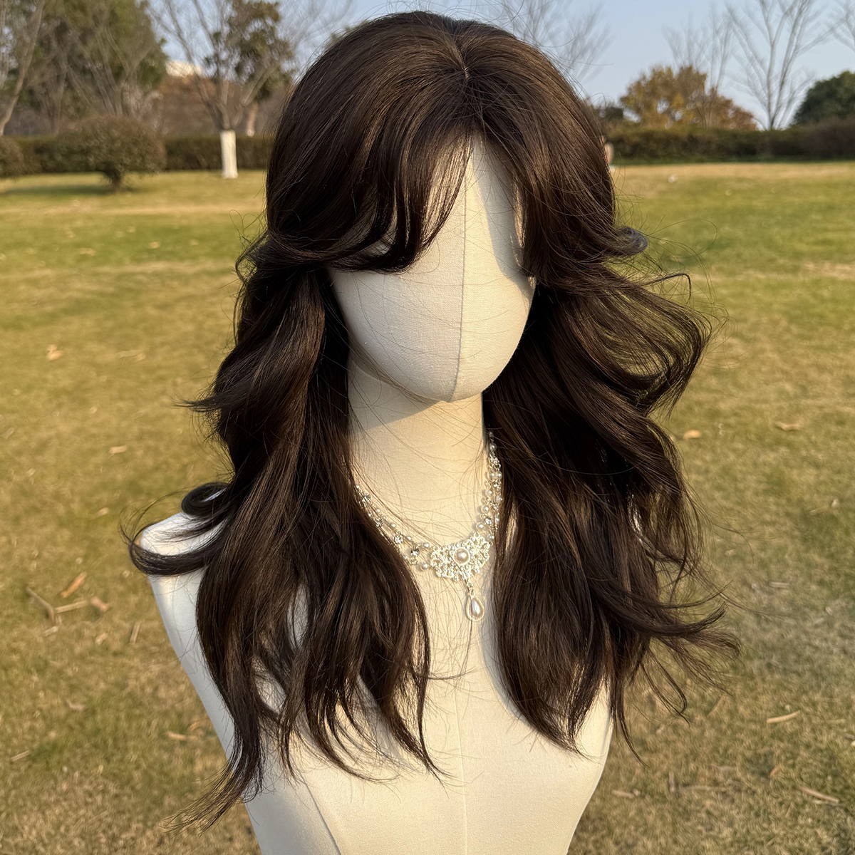 SMILCO/24Inch Black Long Curly With Bangs Synthetic Wig/SM415