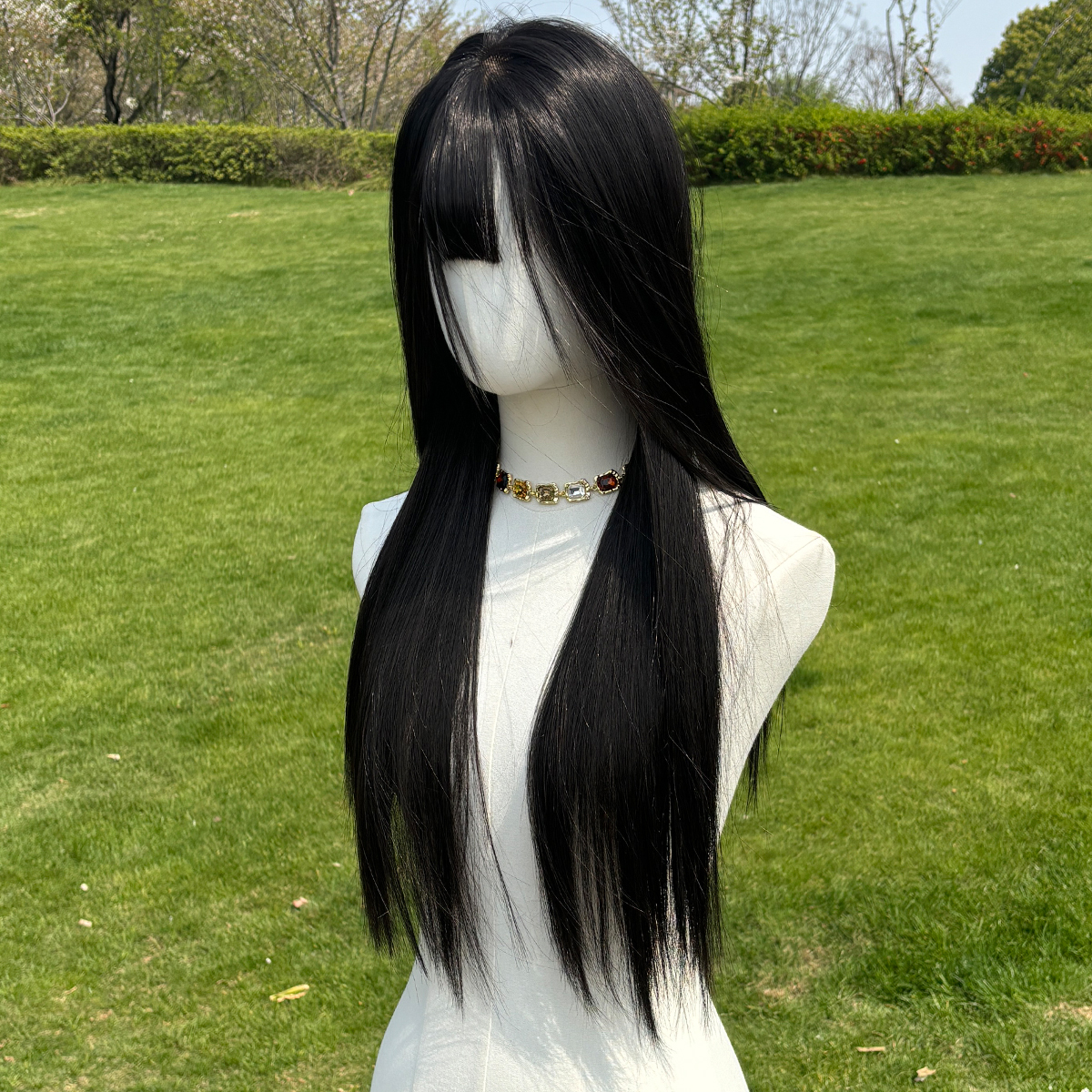 SMILCO/28Inch Black 13*6 Free Part Lace Front Long Straight Low Density Futura Fiber Pre Cut With Bangs Synthetic Wig/SM9001