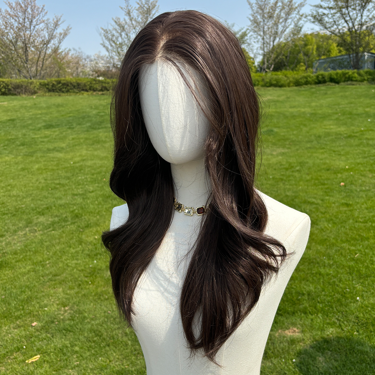 SMILCO/24Inch Deep Brown Luxe 13*6 Lace Front Pre Cut Low Density Long Curly Synthetic Wig/SM9906