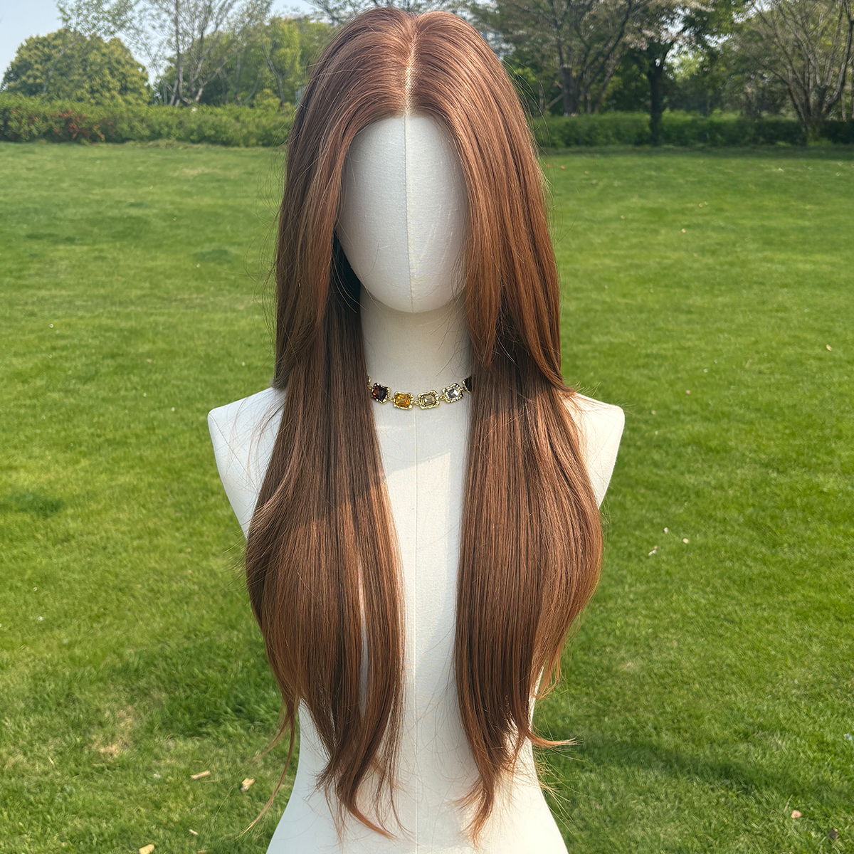 SMILCO/26Inch Light Brown Luxe 13*6 Lace Front Pre-Cut Low Density Long Straight Synthetic Wig/SM9709-2 