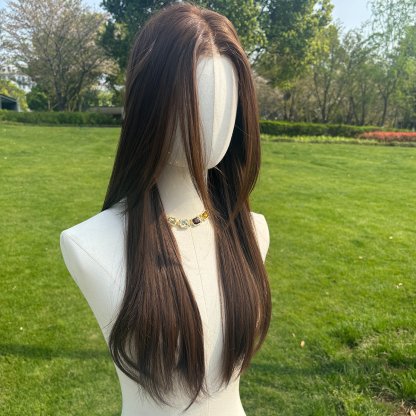 SMILCO/26Inch Brown Luxe 13*6 Lace Front Pre Cut Low Density Long Straight Synthetic Wig/SM9902B-2