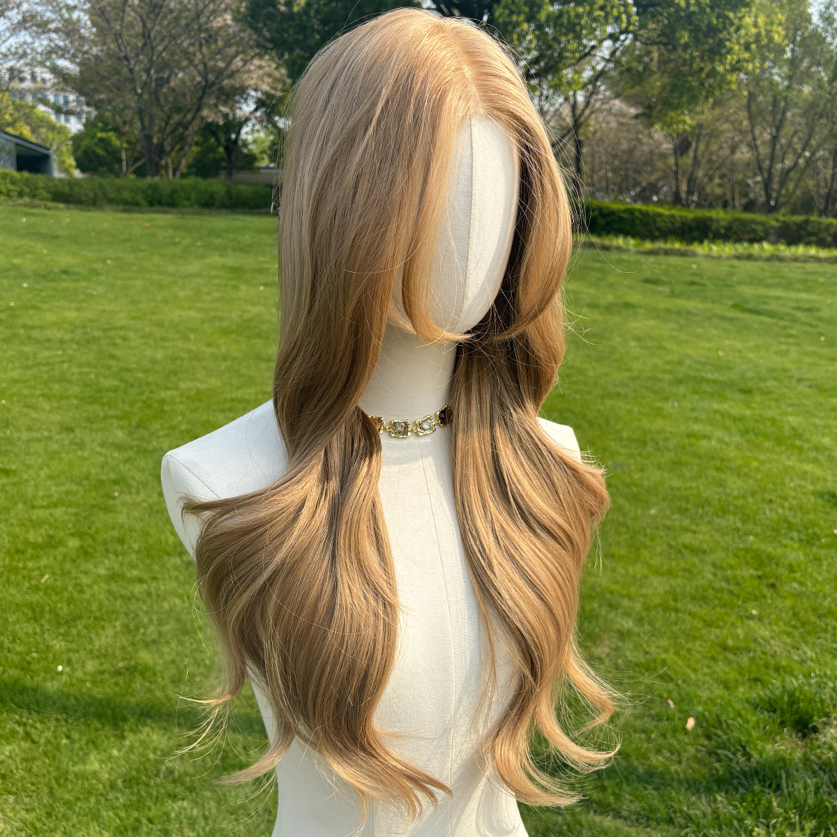 SMILCO/26Inch Luxury Blonde Low Density/Pre-Cut/13*6 Lace Front Free Part Futura Layer Cutted Long Curly With Bangs/Glueless/Natural Hairline/ Synthetic Lace Front Wig/SM9912