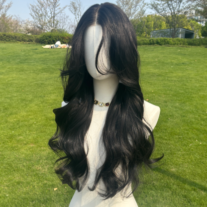 SMILCO/26Inch Black Luxe 13*6 Lace Front Low Density Pre-Cut Long Curly Synthetic Futura Wig/sm9402B