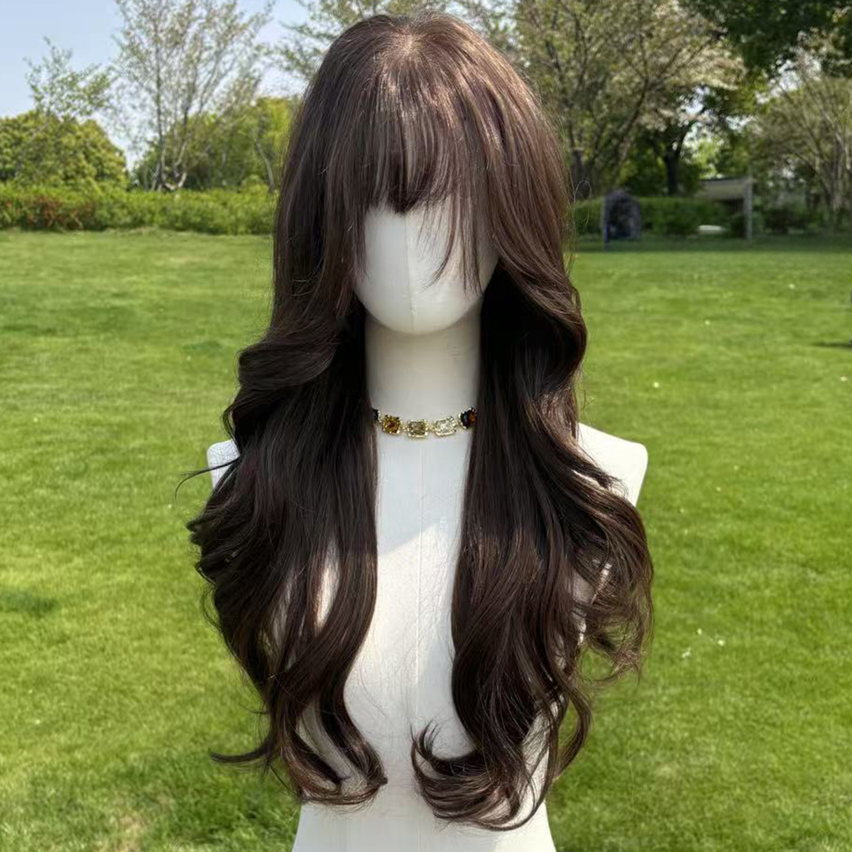 SMILCO/28Inch Deep Brown 13*6 Free Part Lace Front Long Curly Low Density Futura Fiber Pre Cut With Bangs Synthetic Wig/SM9003