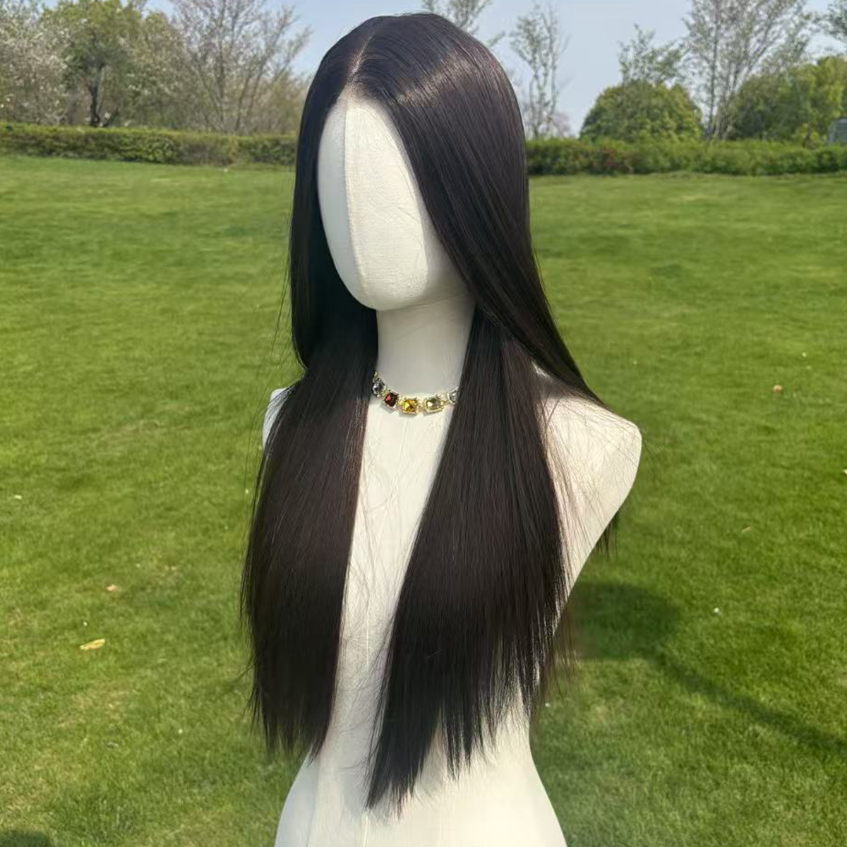 SMILCO/28Inch Luxe Black 13*6 Lace Front Pre Cut Long Straight Synthetic Wig/SM9884M