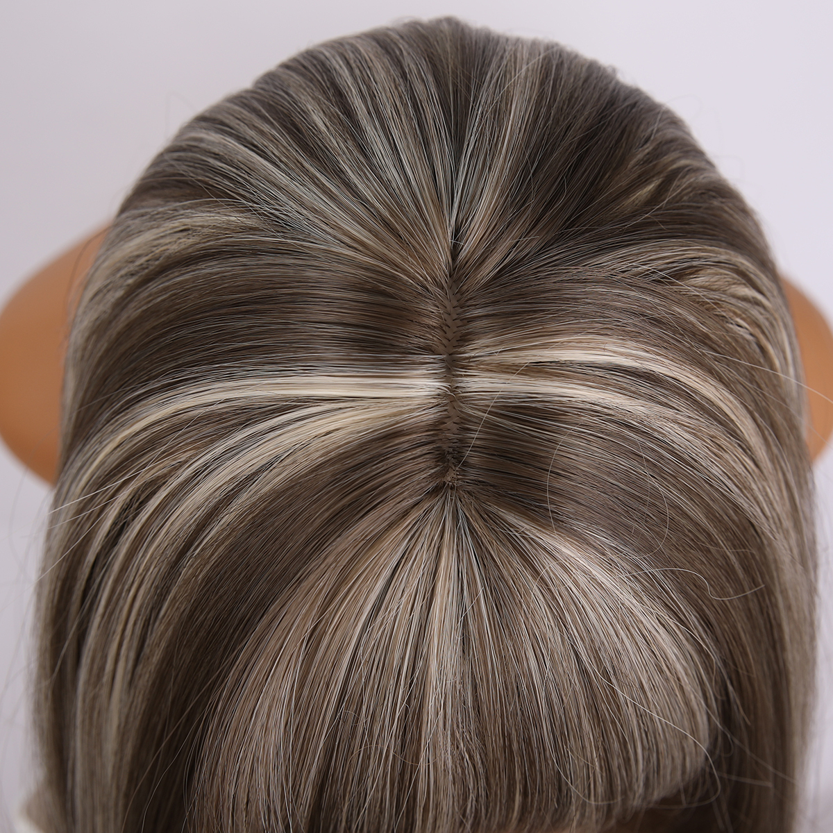 SMILCO/14Inch Highlight Brown With Blonde Short Straight With Bangs Synthetic Wig/SM164