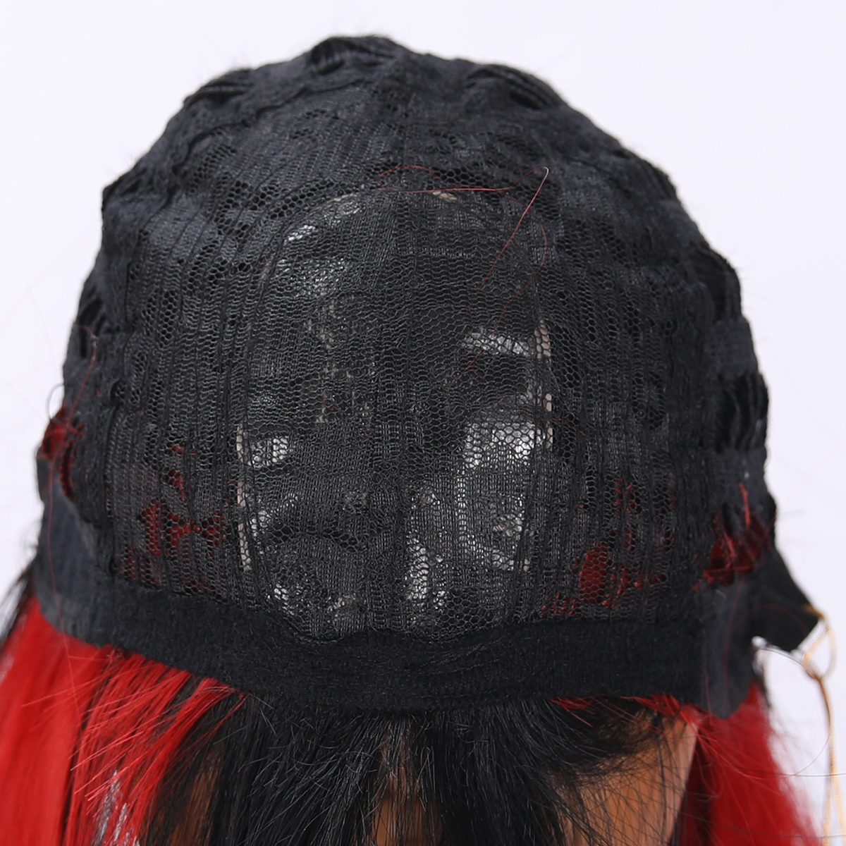 SMILCO/10Inch Highlight Black With Red With Bangs Short Straight Synthetic Wig/SM422