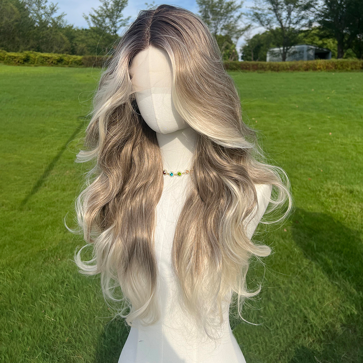 SMILCO/26Inch Ombre&Highlight Blonde With Brown T-Part Lace Front Long Curly Synthetic Wig/SM9229