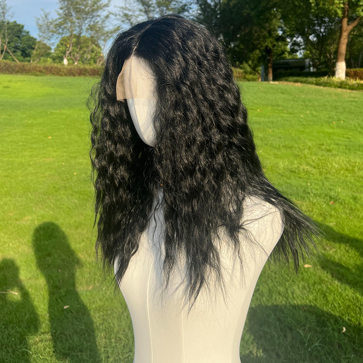 SMILCO/20Inch Dark Brown T-Part Lace Front Medium Wool Curls Synthetic Wig/SM9172