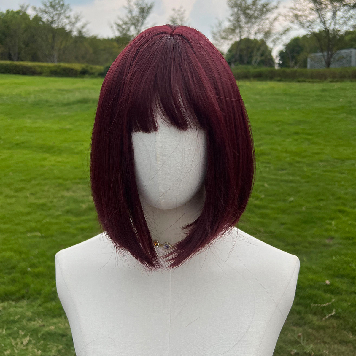 SMILCO/12Inch Brilliant Red Short Bob Straight With Bangs Synthetic Wig/H99