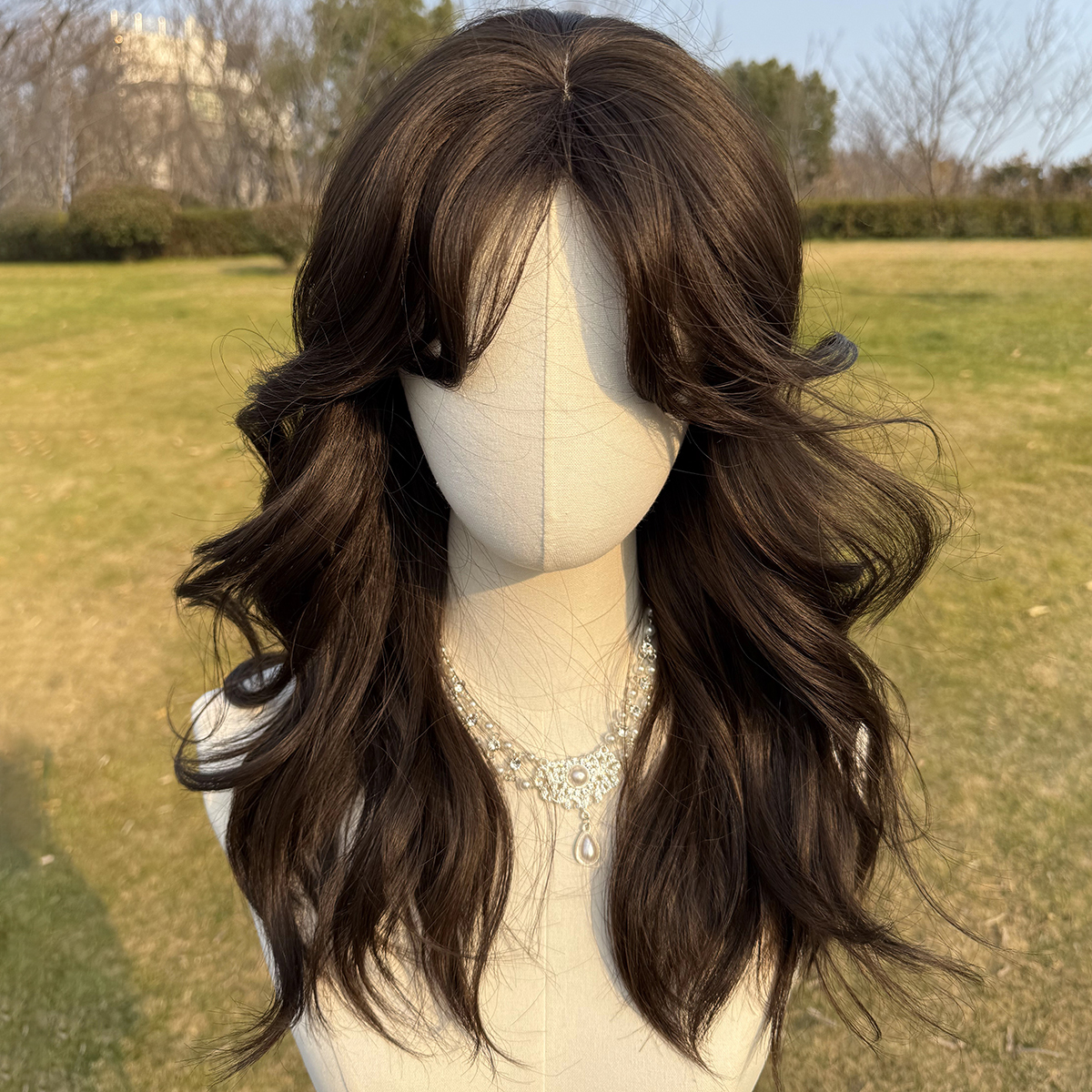 SMILCO/24Inch Black Long Curly With Bangs Synthetic Wig/SM415