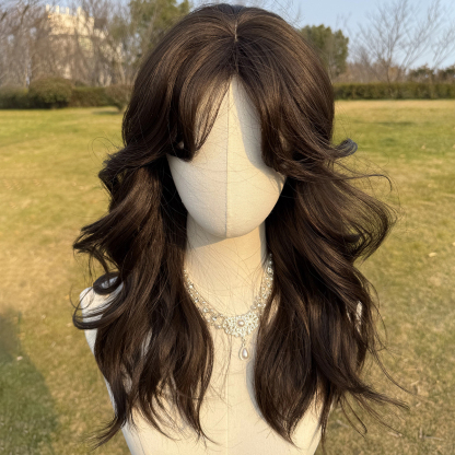 SMILCO/24Inch Black Long Curly With Bangs Synthetic Wig/SM415