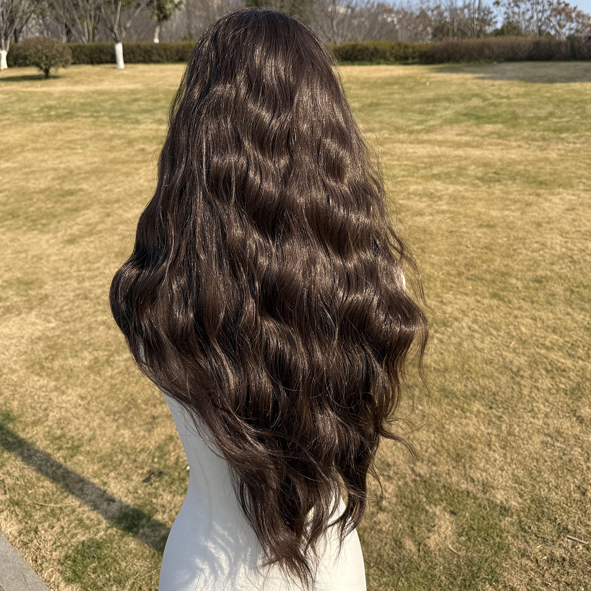 SMILCO/30Inch Hybird Lace Front 1.5*6 Deep Brown Long Water Wave Synthetic Wig/SM007-2