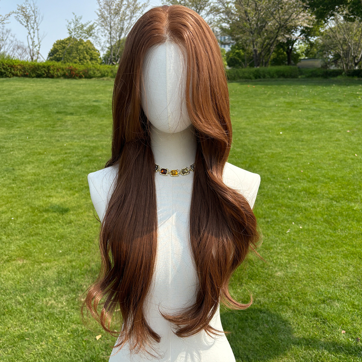 SMILCO/30Inch Light Brown Luxe 13*6 Lace Front Pre Cut Low Density Long Curly Synthetic Wig/SM9909