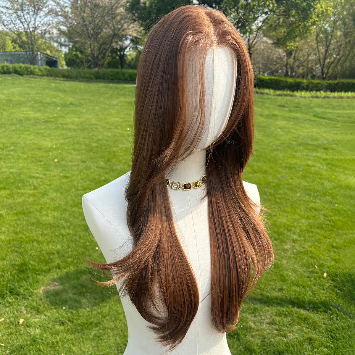 SMILCO/26Inch Light Brown Luxe 13*6 Lace Front Pre Cut Low Density Long Wave Synthetic Wig/SM9902B