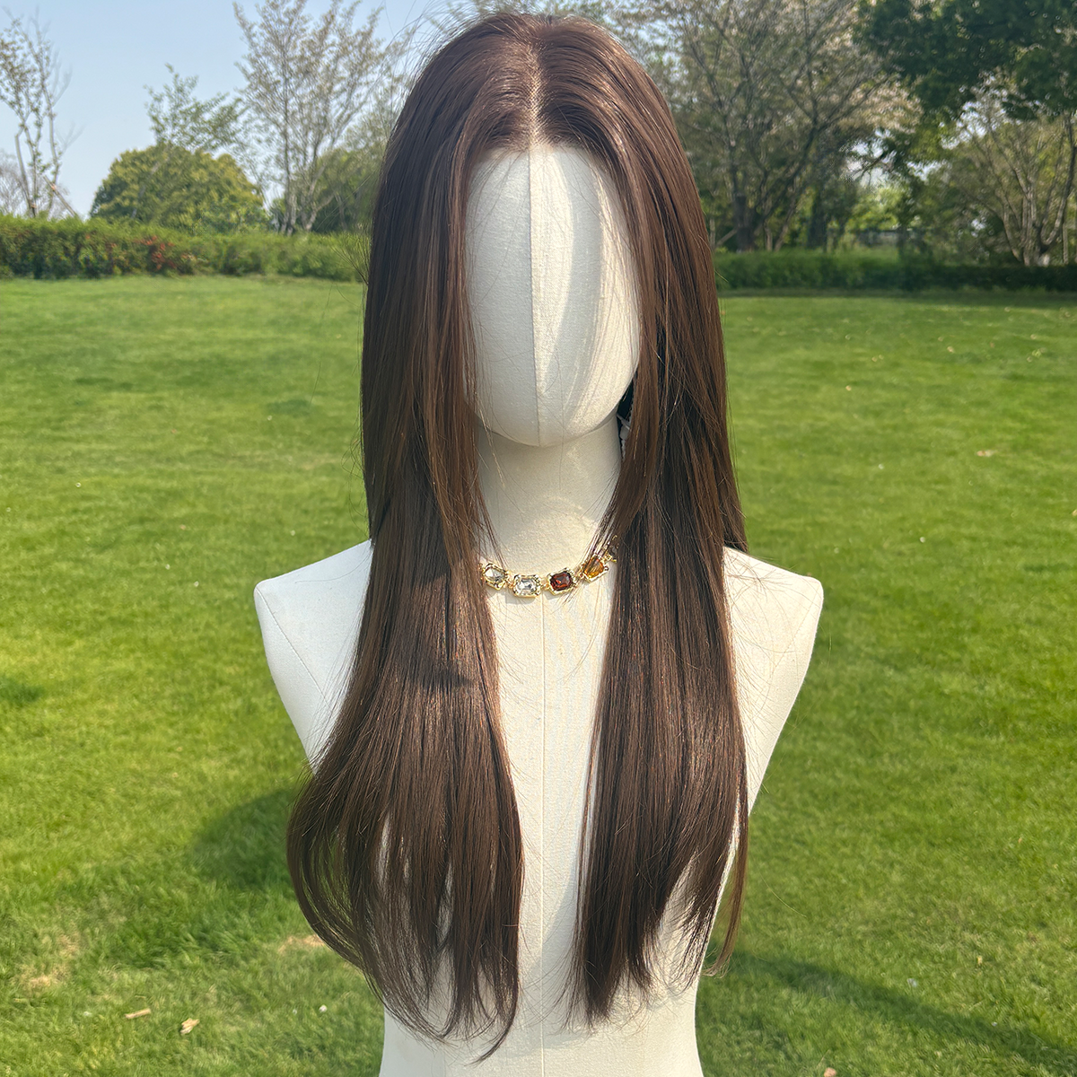 SMILCO/26Inch Brown Luxe 13*6 Lace Front Pre Cut Low Density Long Straight Synthetic Wig/SM9902B-2