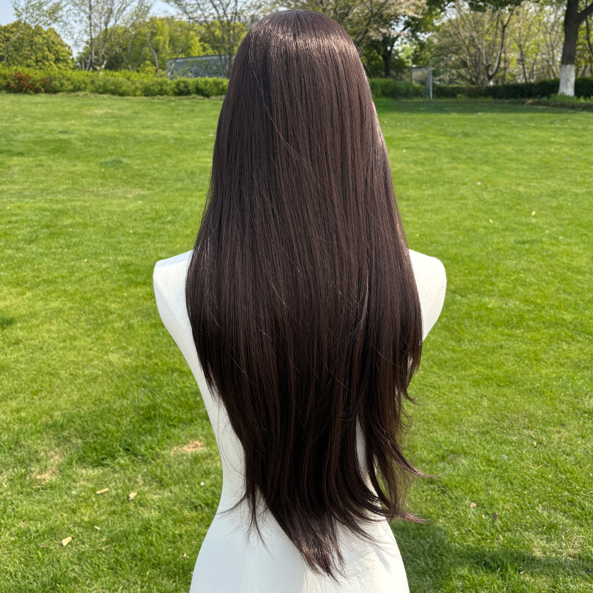 SMILCO/28Inch Dark Brown Luxe 13*6 Lace Front Pre Cut Long Straight Synthetic Wig/SM9816