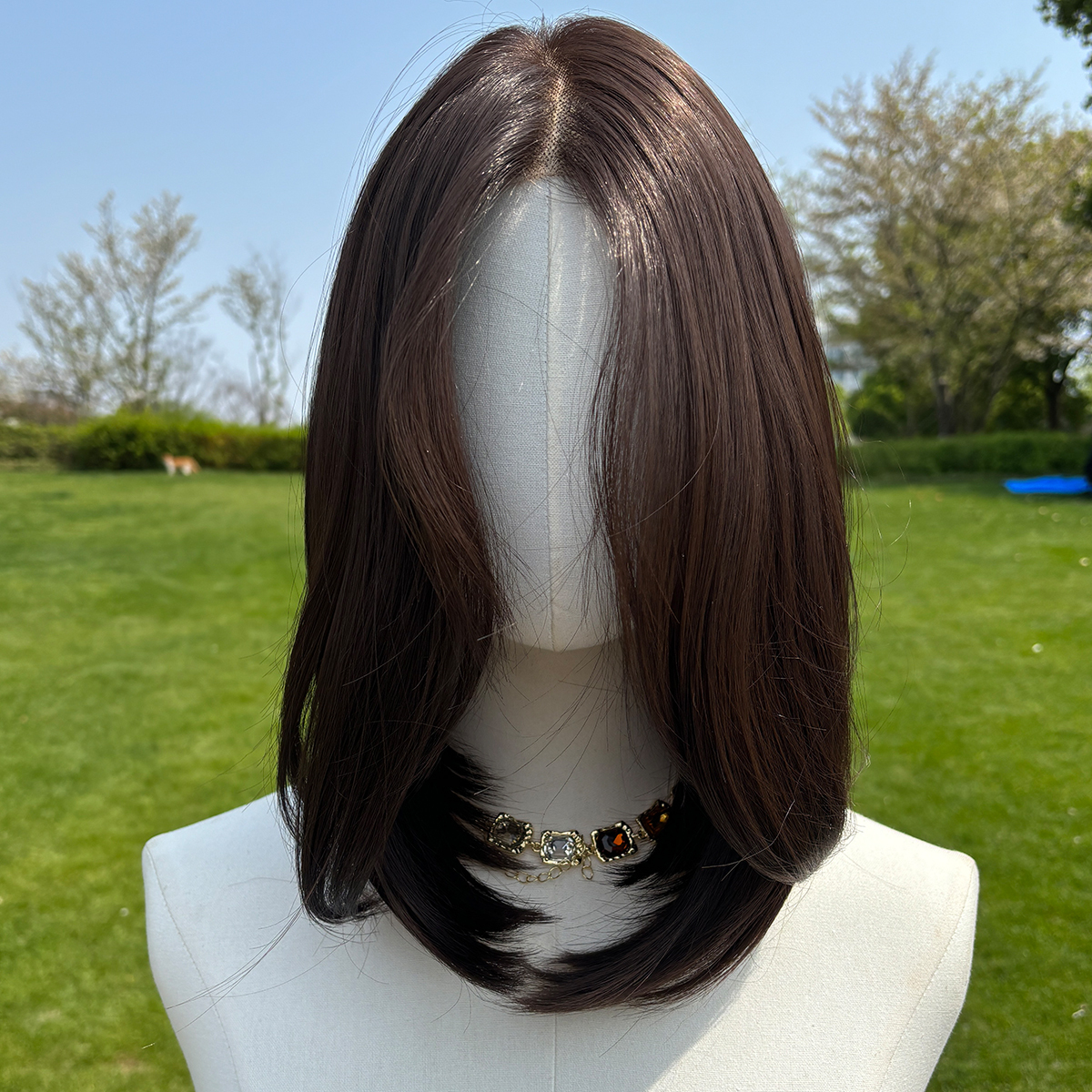 SMILCO/14lnch Deep Brown Low Density/Pre-Cut/13*6Lace Front Free Part Futura Layer Cutted Short Curly With Bangs/Glueless/Natural Hairline/ Synthetic Lace FrontWig/SM9916