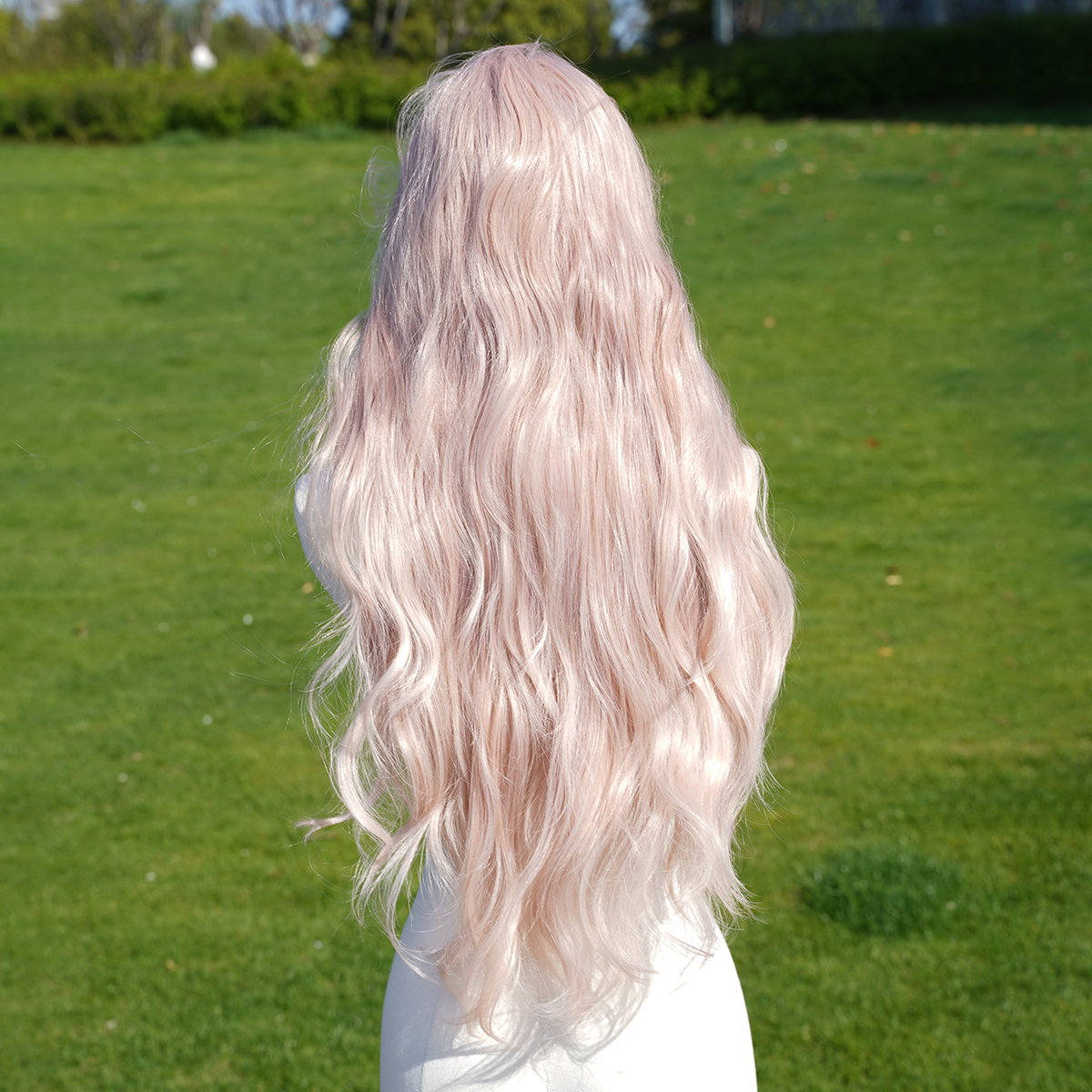 SMILCO/28Inch Pink T-Part Lace Front Long Curly Synthetic Wig/SM9127