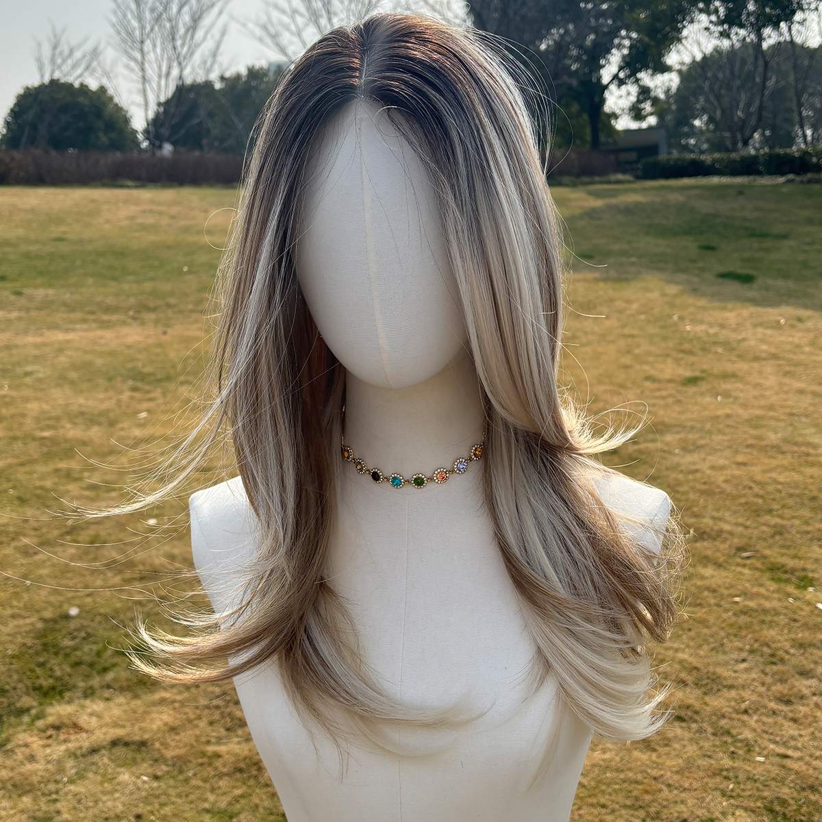 SMILCO/22Inch Small Lace Ombre And Highlight Brown WithBlonde Synthetic Wig/SM1686