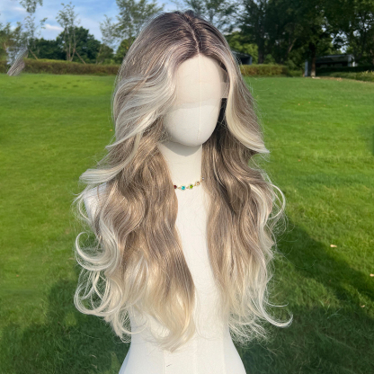SMILCO/26Inch Ombre&Highlight Blonde With Brown T-Part Lace Front Long Curly Synthetic Wig/SM9229