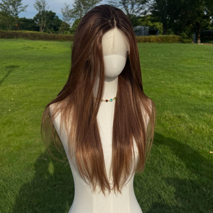 SMILCO/26Inch Ombre Brown Ash Blonde T-Part Lace Front Long Curly Straight Synthetic Wig/SM9218