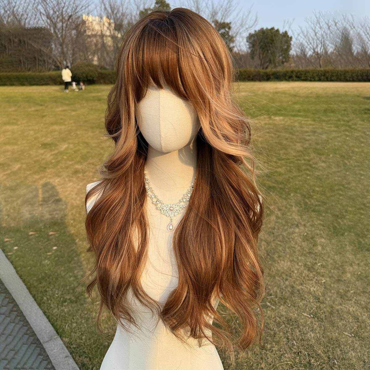 SMILCO/26Inch Highlight Brown With  Blonde Long Curly With Bangs Synthetic Wig/SM412
