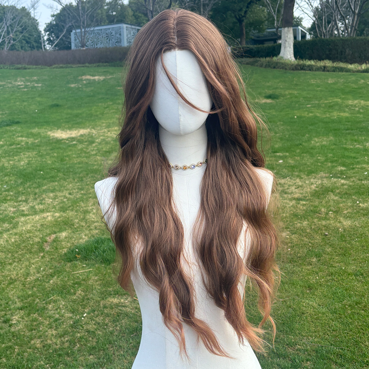 SMILCO/30Inch Hybird Lace Front 1.5*6 Deep Brown Long Water Wave Synthetic Wig/SM007-2