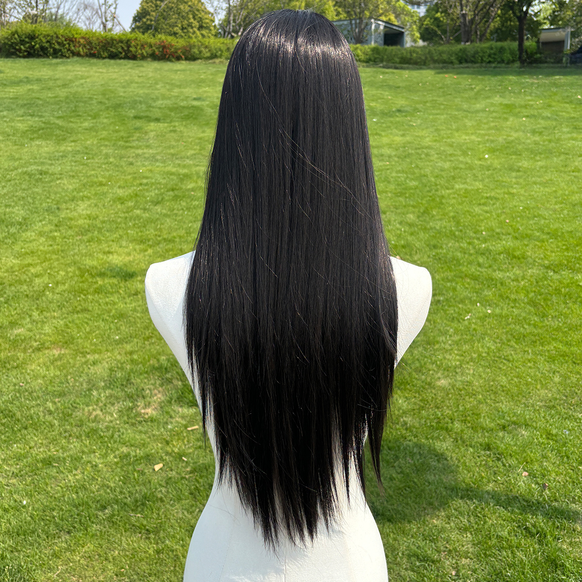 SMILCO/28Inch Black 13*6 Free Part Lace Front Long Straight Low Density Futura Fiber Pre Cut With Bangs Synthetic Wig/SM9001