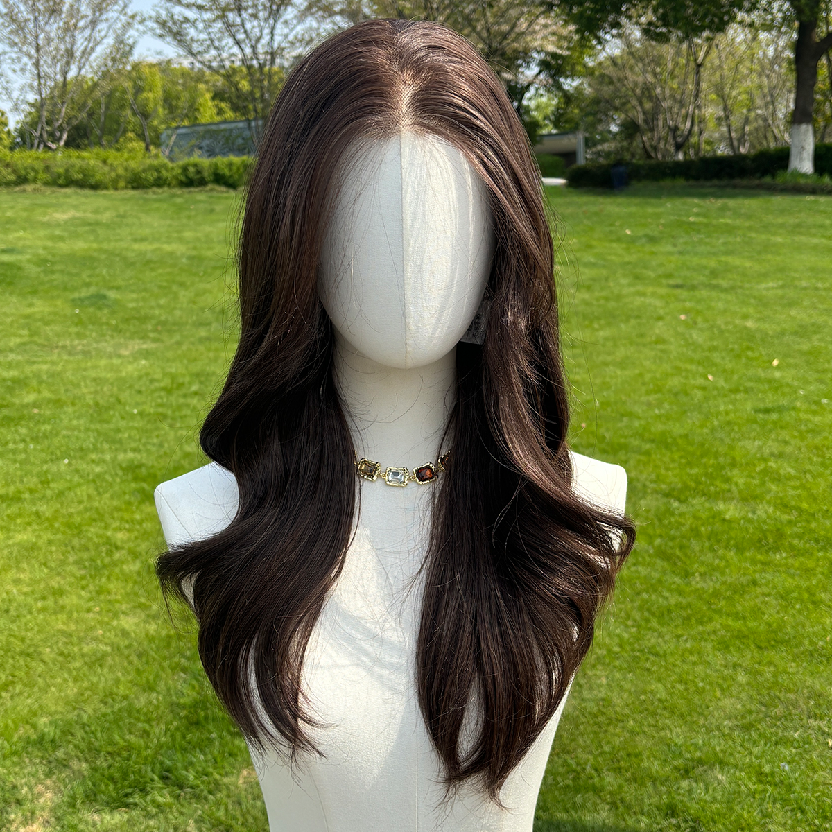 SMILCO/24Inch Deep Brown Luxe 13*6 Lace Front Pre Cut Low Density Long Curly Synthetic Wig/SM9906
