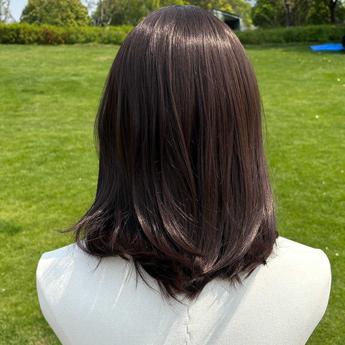 SMILCO/14lnch Deep Brown Low Density/Pre-Cut/13*6Lace Front Free Part Futura Layer Cutted Short Curly With Bangs/Glueless/Natural Hairline/ Synthetic Lace FrontWig/SM9916