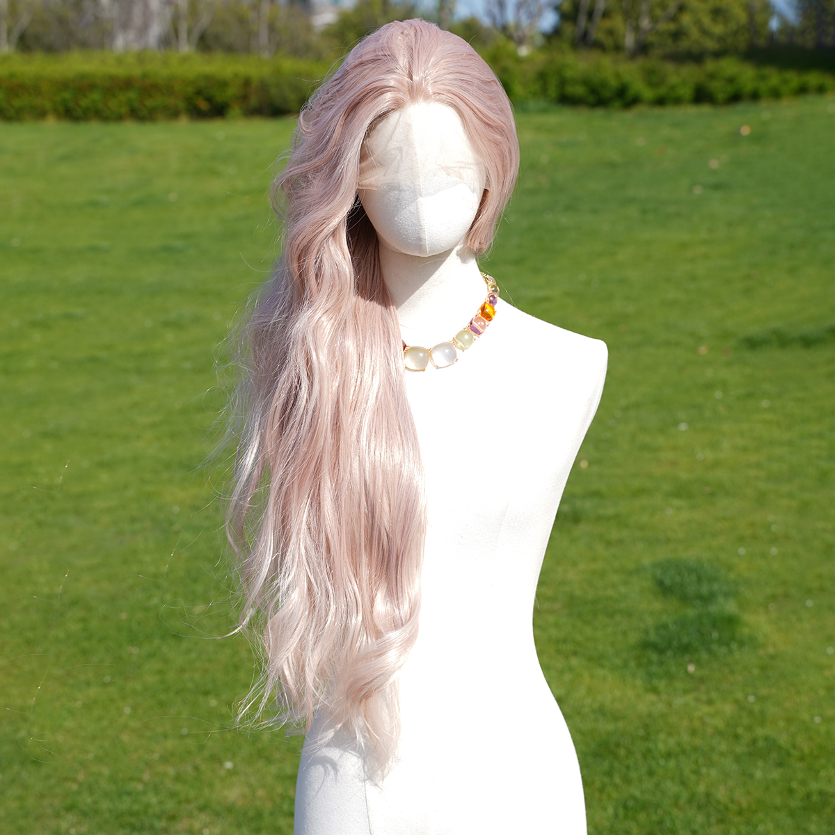 SMILCO/28Inch Pink T-Part Lace Front Long Curly Synthetic Wig/SM9127