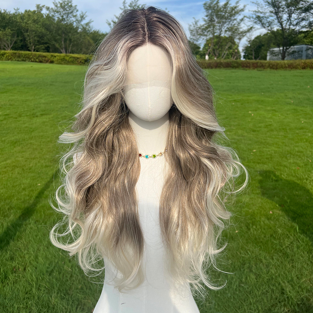 SMILCO/26Inch Ombre&Highlight Blonde With Brown T-Part Lace Front Long Curly Synthetic Wig/SM9229